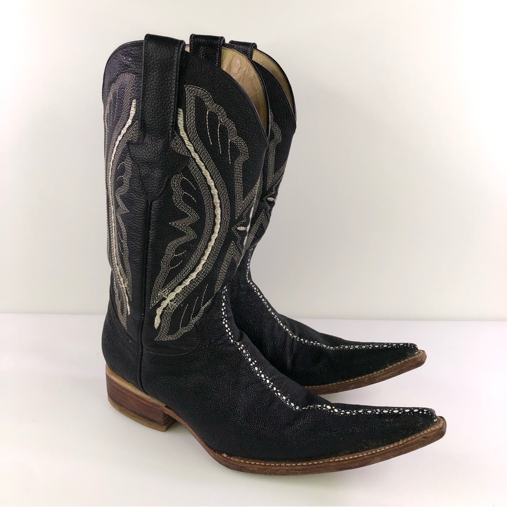 Team West Men's Brown Leather Pointed Toe Pull On Western Boots - Size US 6.5